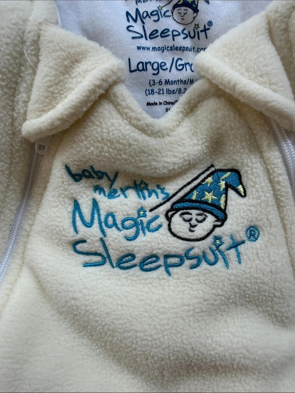 Baby Merlin’s Magic Sleepsuit Cream Micro-Fleece Large 3-6M 18-21 lbs